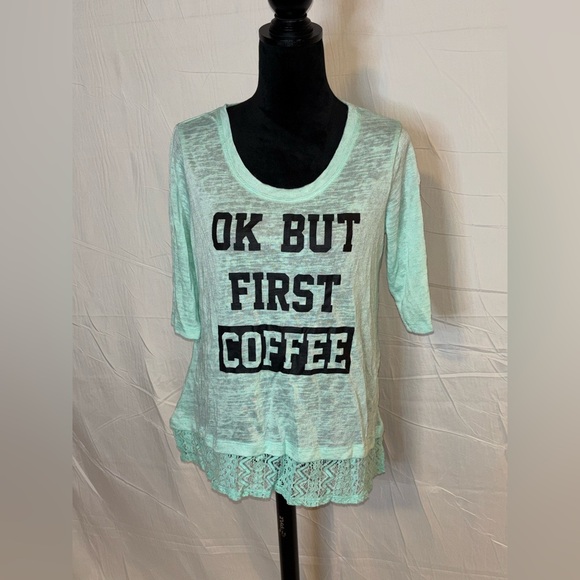 No Boundaries Mint Green Long Sleeve Top with Lace Detail - Picture 1 of 6